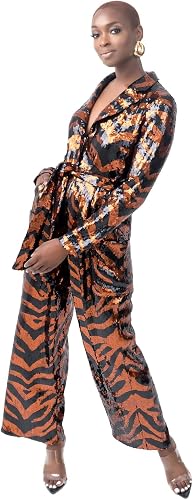 Pantora Women's Marina Sequin Jumpsuit, Tiger Print, Small