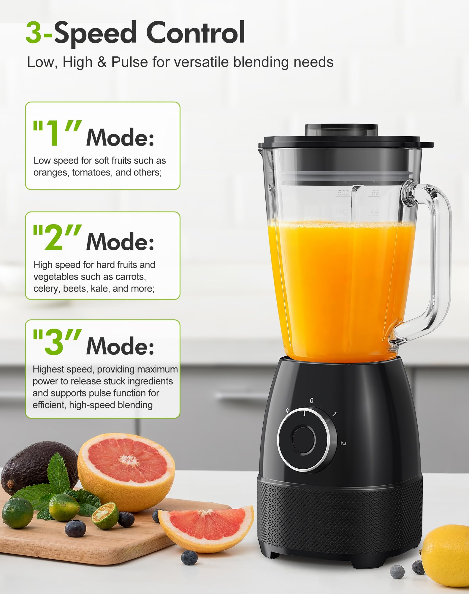Blender, 1500 W, elektryczny smoothie blender z szklanym dzbankiem 1,5 l i przenośnymi butelkami 600 ml, regulowana prędkość, ostrze ze stali nierdzewnej do lodów, owoców, warzyw