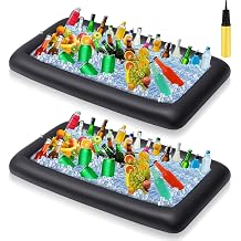 Leitee 2 Pcs Inflatable Serving Bar with Drain Plug 52 x 24 x 5 Inflatable Ice Serving Buffet Bar with Inflator for Party Food Cooler Buffet Drink Black