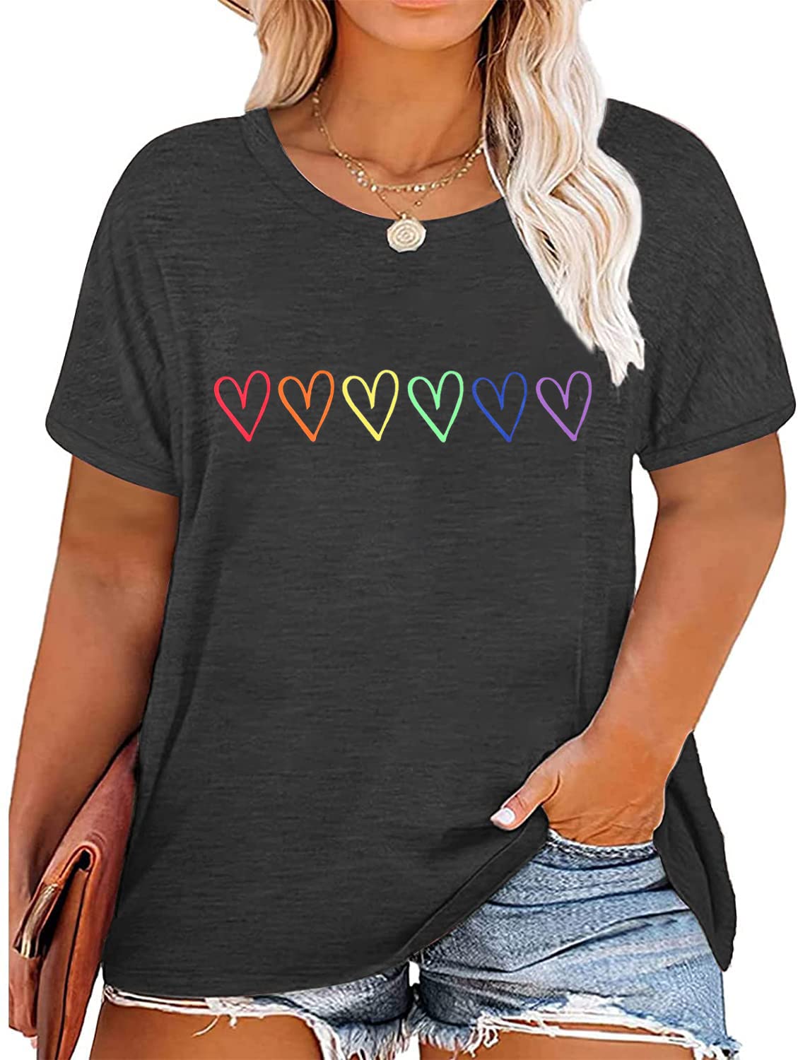 Plus Size Pride Shirt for Women Rainbow Graphic Tees LGBTQ Equality T-Shirt Funny Letter Print Short Sleeve Tops Blouse