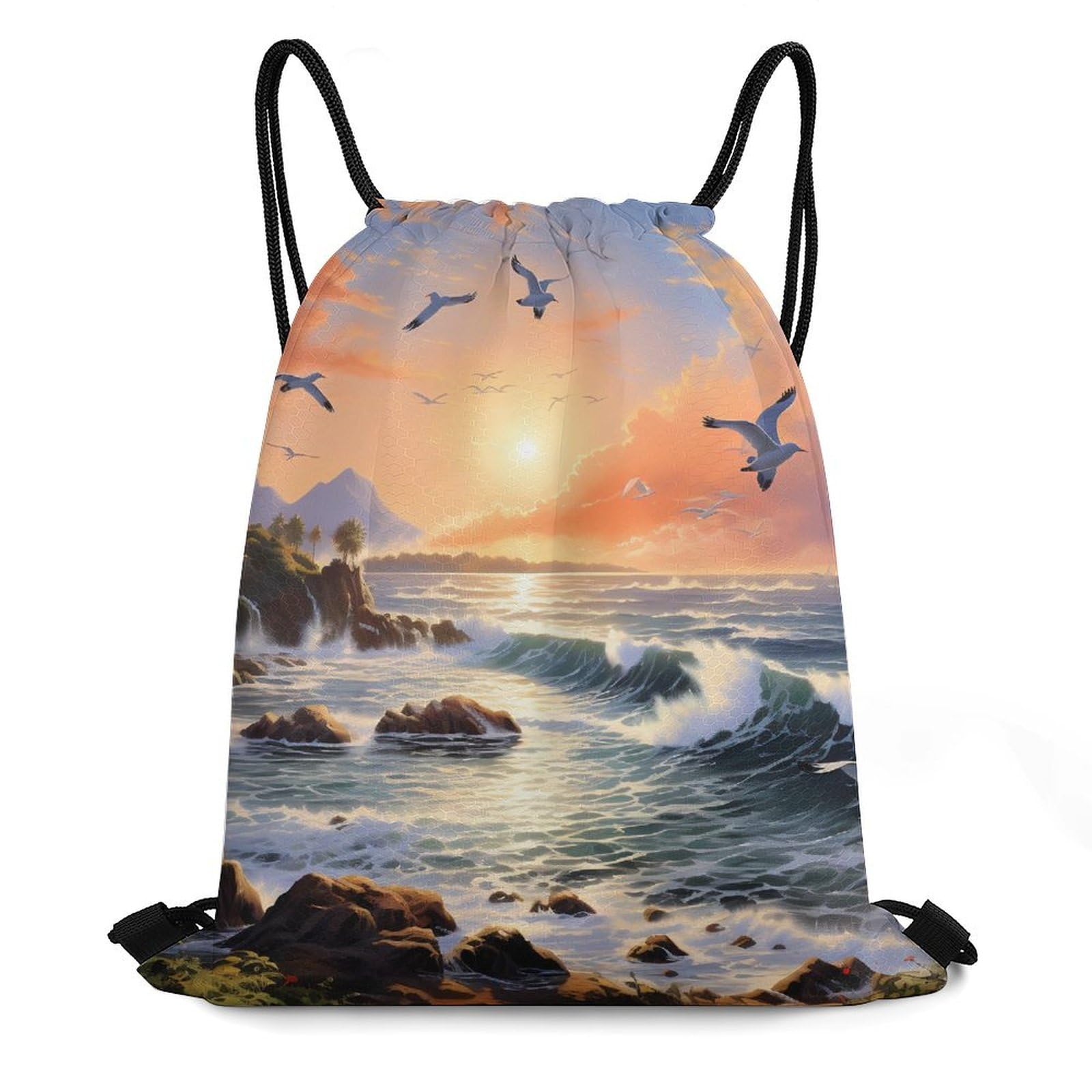 Hawaii Sunset Beach Drawstring Backpack Durable Sport Gym Bags Daypack for Men Women 35 * 42cm