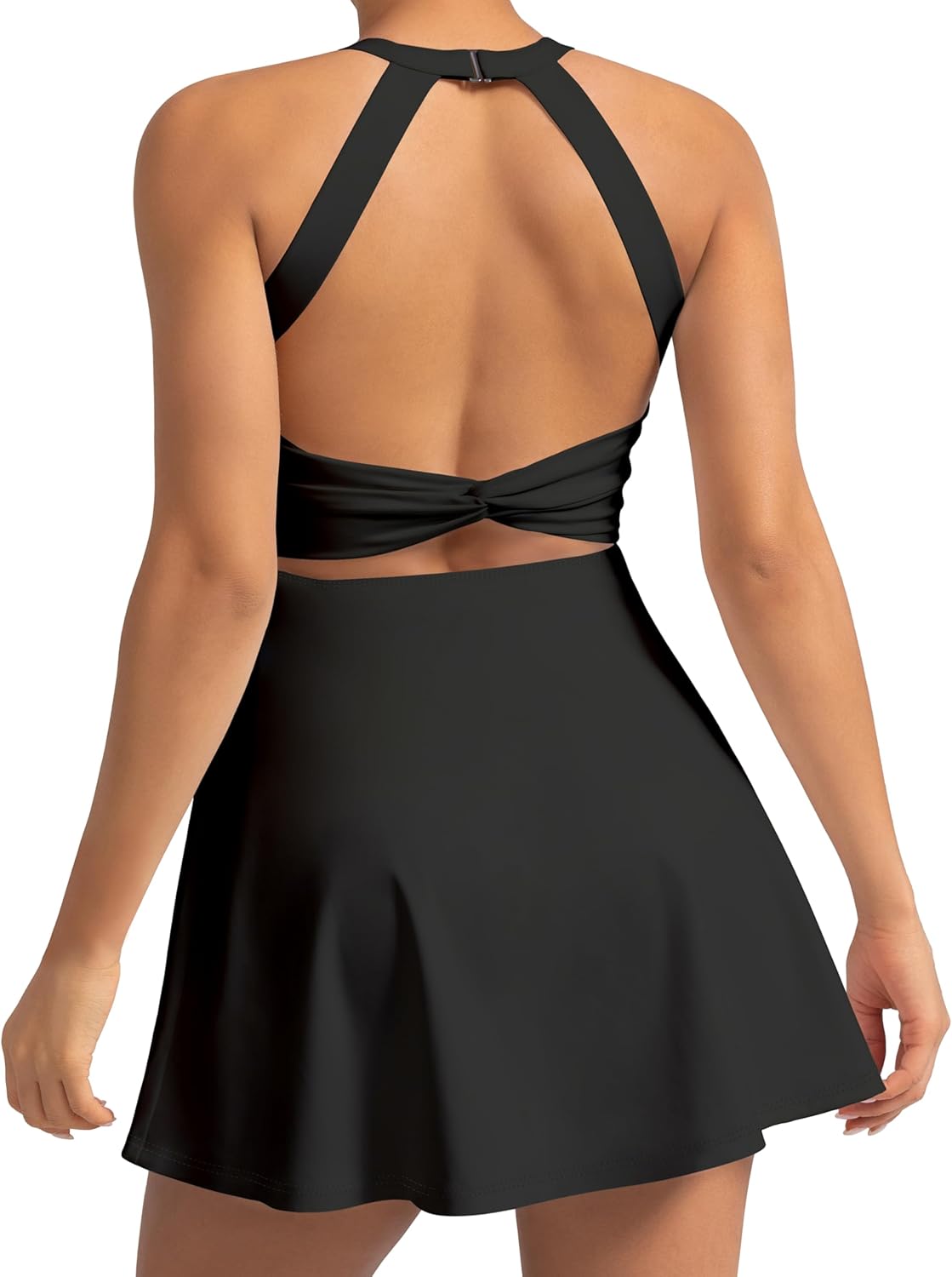 Cut Out Easy Pee Twisted Activewear Tennis Dress for Women - with Built in Shorts and Pockets