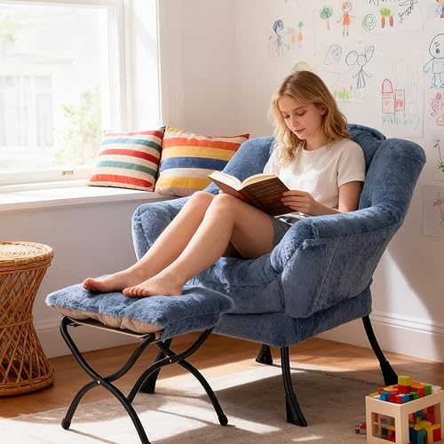 Vista 8 de Welnow - Silla perezosa con otomana, moderna silla de descanso con reposabrazos y bolsillo lateral, juego de sillón tapizado de ocio, sillón