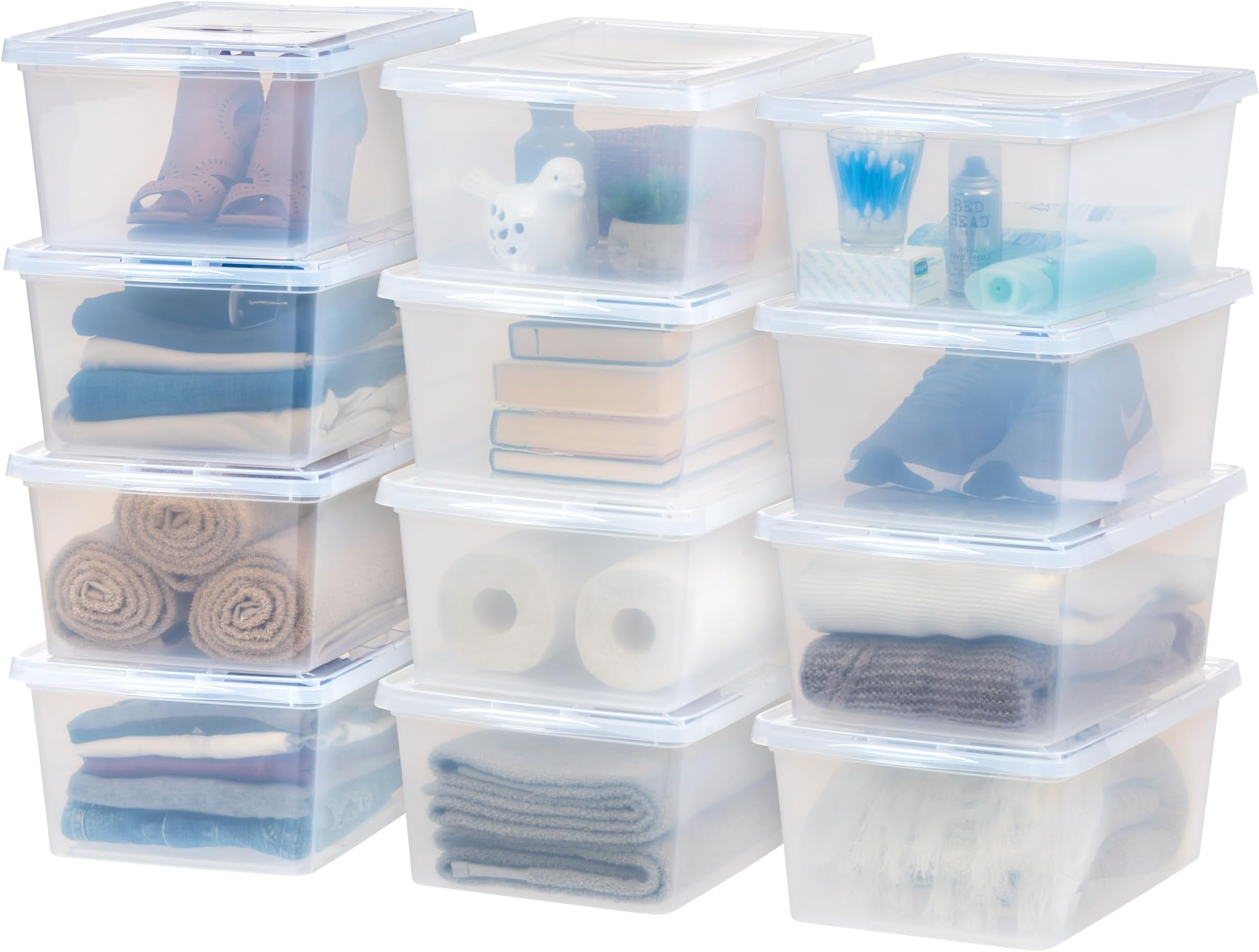12-Pack Storage Bins with Lids, 17 Quart, Shoe Boxes Clear Stackable Containers Organize Shoes Closet Shelves, Classroom Organization Teacher Tools, Game Storage - BPA-Free Plastic