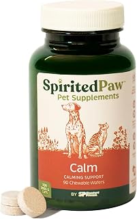 Spirited Paw Calm - Stress Support Chews - Calming Supplement for Cats & Dogs - Soothing Supplement for Moving, Introductions, Loud Noises, Fireworks & Separation - 90 Chewable Wafers