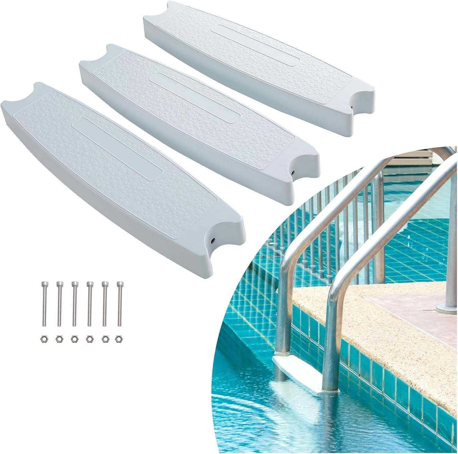 ECOTRIC Universal 18" Swimming Pool Ladder Steps Molded Plastic Rung Step Pedal Accessory Ladder Tread 87901 (3Pcs)