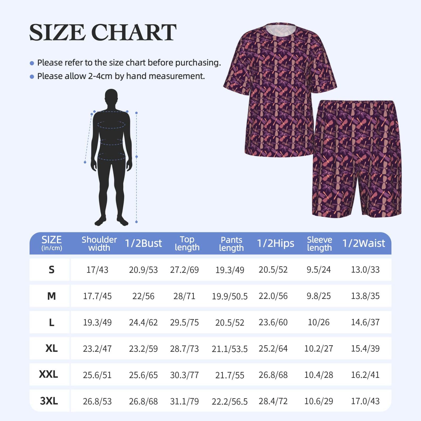 Viola Libellula Stampa Uomo Manica Corta Pigiama Set Pigiameria Leggero Traspirante Morbido Homewear 2 Pezzi
