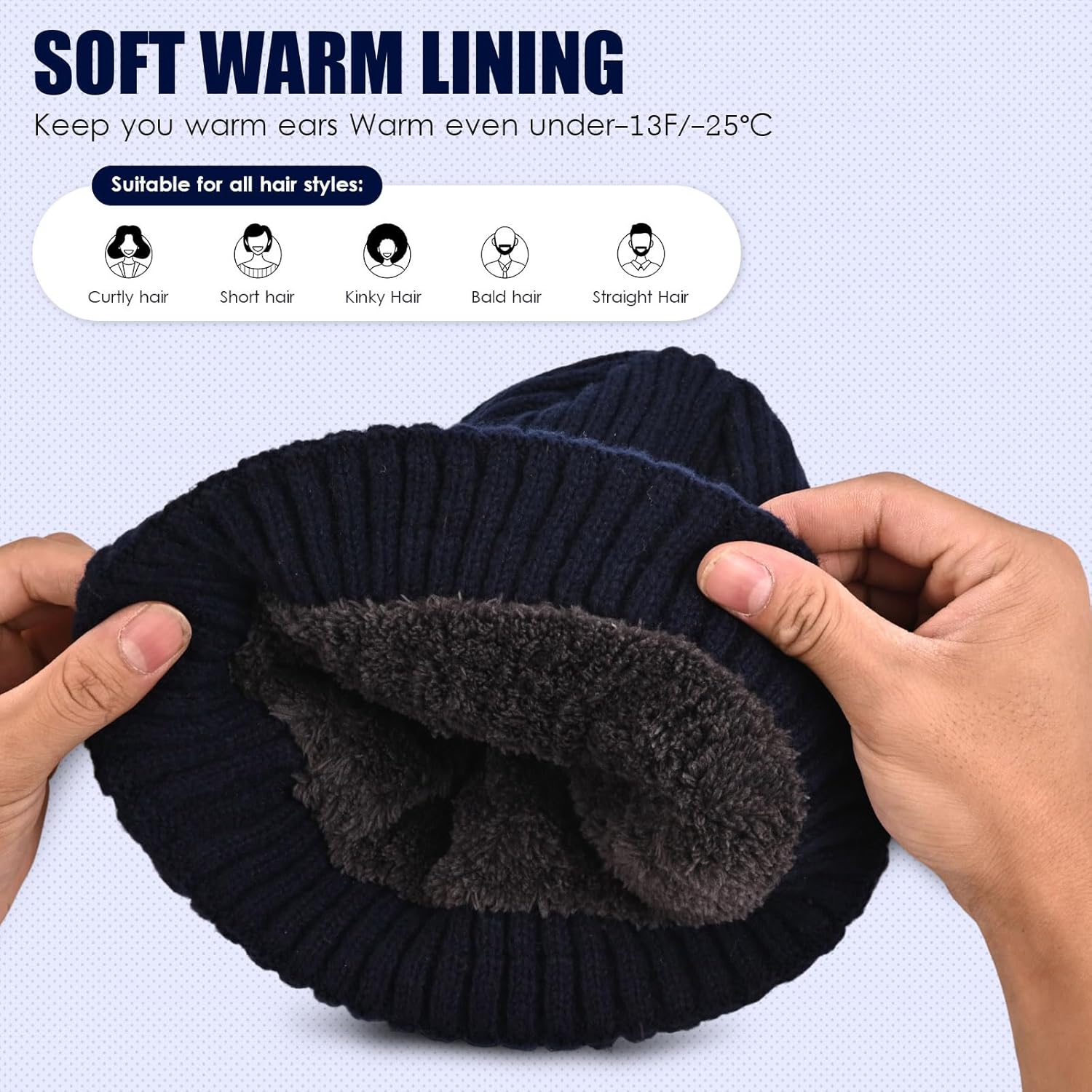 Unisex Fleece-Lined Knitted Beanie Hat, Winter Warm and Fashionable Cuffed Cap for Men Women - Image 3