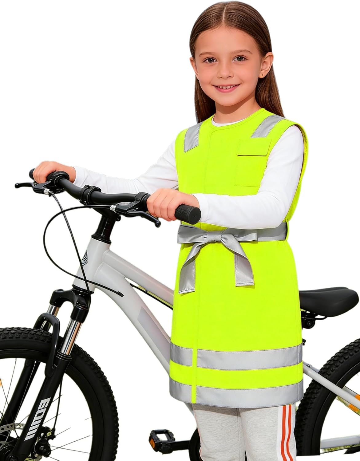 Kids Girls Safety Vest with Belt High Visibility Reflective Strip Long Vest for Cycling and Back To School