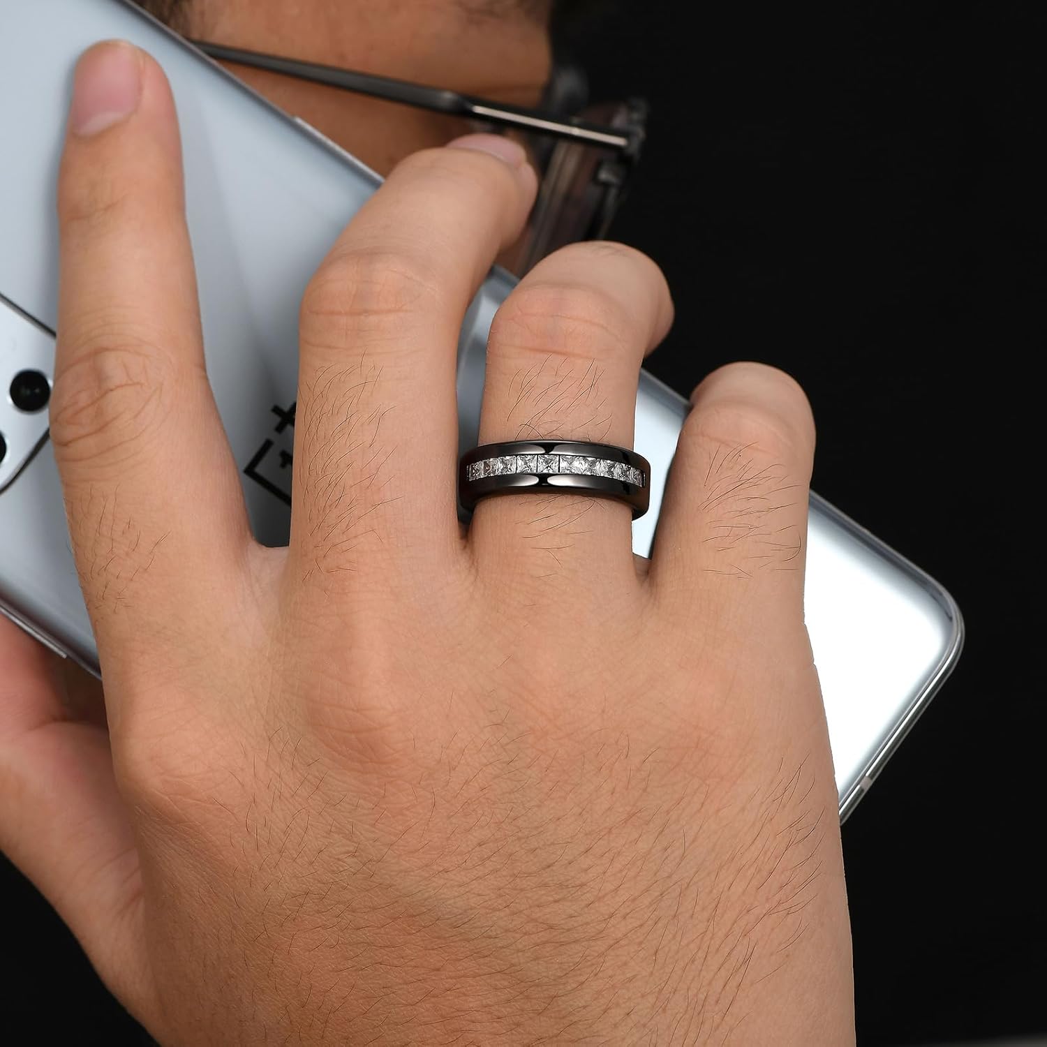 Mens Black Wedding Band 925 Sterling Silver Ring 1ct 10 Large Princess Cut 5A Cubic Zirconia Size 10 (VBR1545_B_10) - Image 4