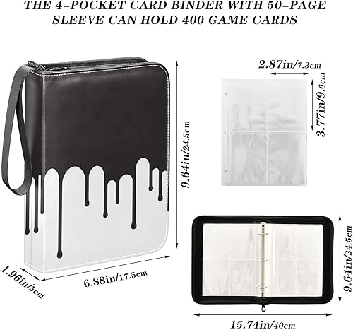 Miniatura 3 de 4 Pockets Trading Card Album Holder Book Folder Sports Card Binder Black White 400 Double Side Pockets for 3 Ring Binder Zipper