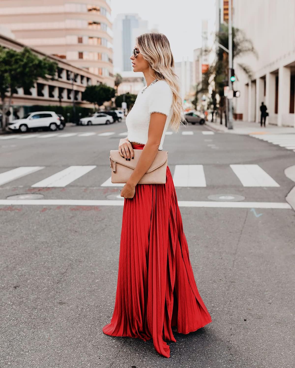 utcoco Women's Elegant Maxi Skirt High Waisted Pleated Chiffon Long Skirts for Women - Image 4