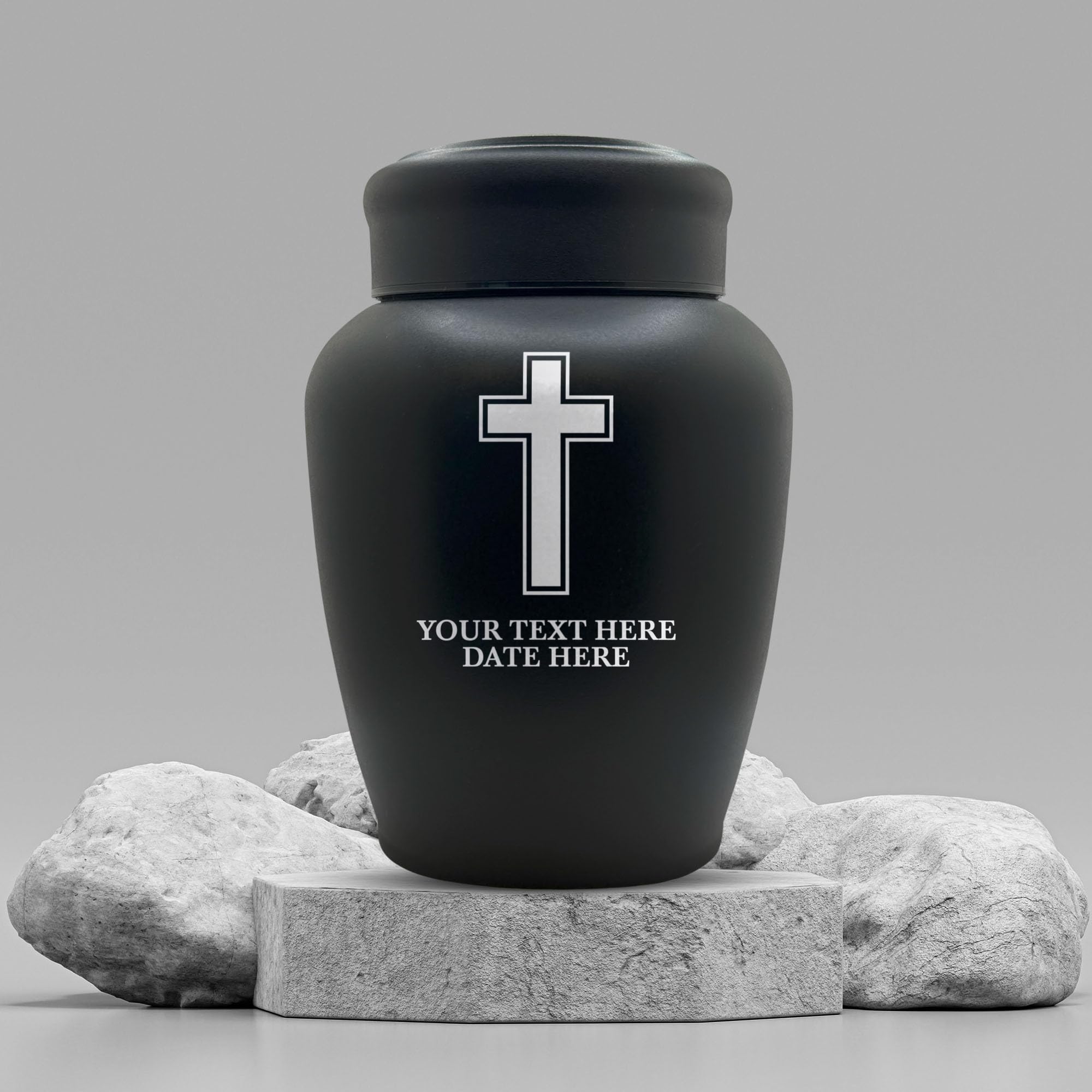 PERSONALIZED Custom Human Cremation Urn For Adult Ashes Men & Woman - Custom Engraved Stainless Steel Urn with Name Date - Black Finish urn for Human Remains up to 150 lbs |Memorial Cross 9