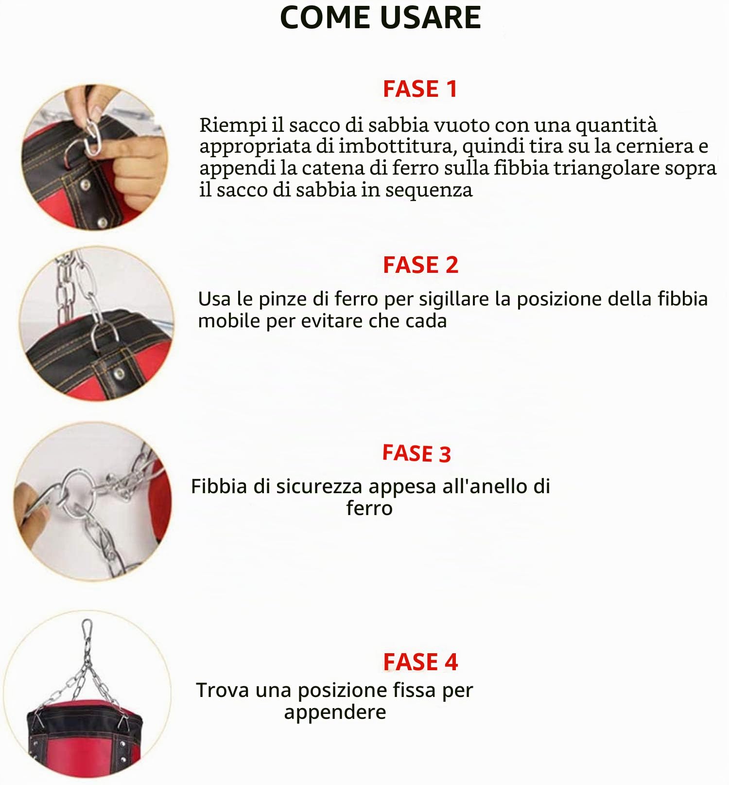 Set di sacchi da boxe resistenti con sacco da boxe e sacco da boxe