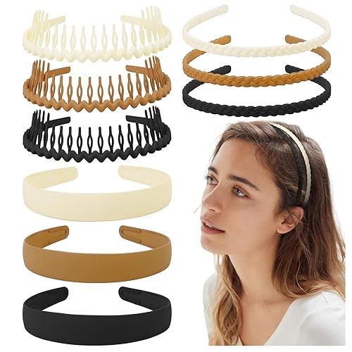 Miniatura 1 de AKTVSHOW Diademas de plástico antideslizantes para mujeres, 9 piezas de diadema fina con dientes, bandas para el cabello sin esfuerzo para mujeres,