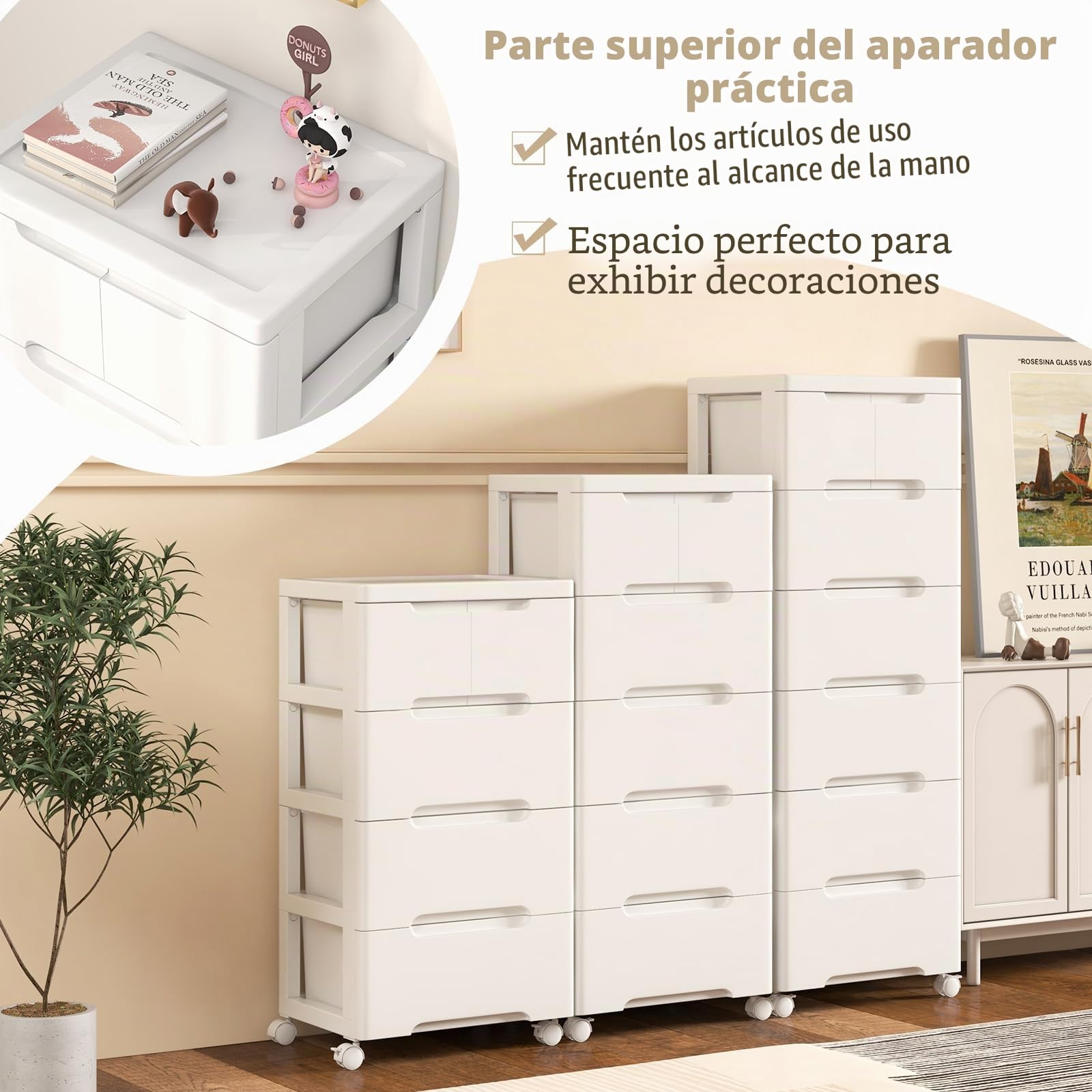 GIANTEX Cajonera de Plástico con 4 Ruedas, Organizador con 5/6/7 Cajones, Carrito de Almacenamiento para Dormitorio, Salón, Estudio (7 Cajones)