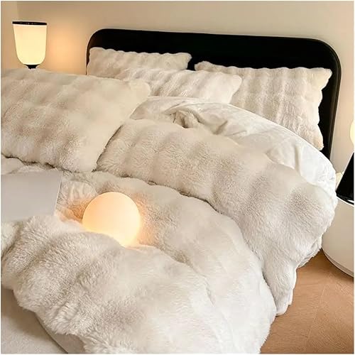 Miniatura 4 de Juego de ropa de cama de felpa suave de invierno, tamaño Queen, juego de sábanas de edredón con funda de almohada, sábanas de cama