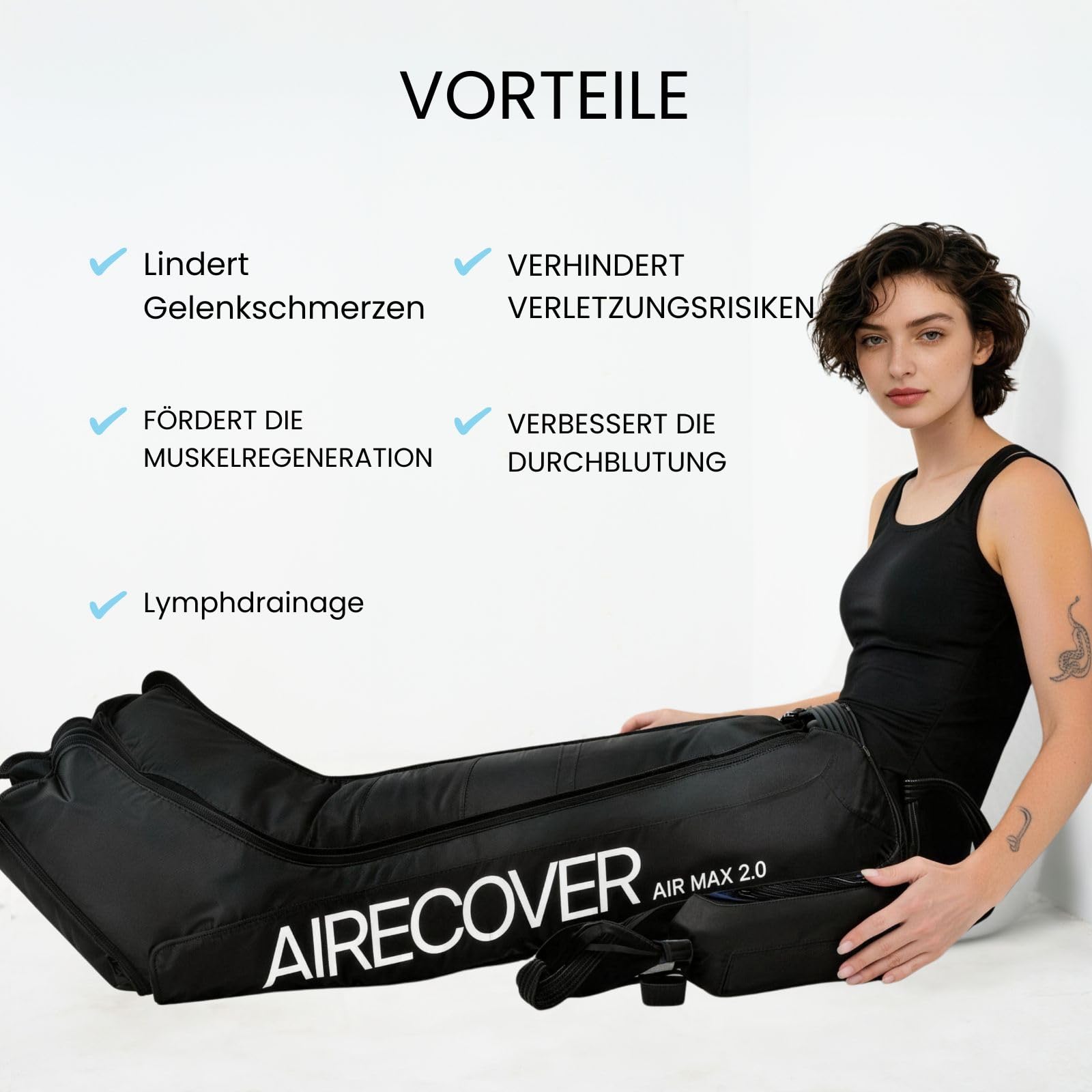 Pressotherapie für Zuhause, Beinmassagegerät mit 6 Kammern zur Verbesserung der Durchblutung und Lymphdrainage, Recovery Boots für Muskelentspannung und müde Beine, 6 Modi (L: 176-190 cm)