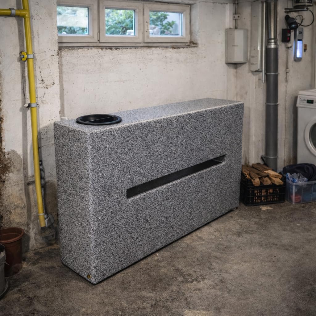 KMND Wassertank 80 Liter Flach Frischwasser - Flachtank 80L Rechteckig PE Robust - Camping Wohnwagen Wohnmobil Transport Versorgung UV-beständig Zisterne Hauswasserwerk Garten Made in EU - Marmoriert
