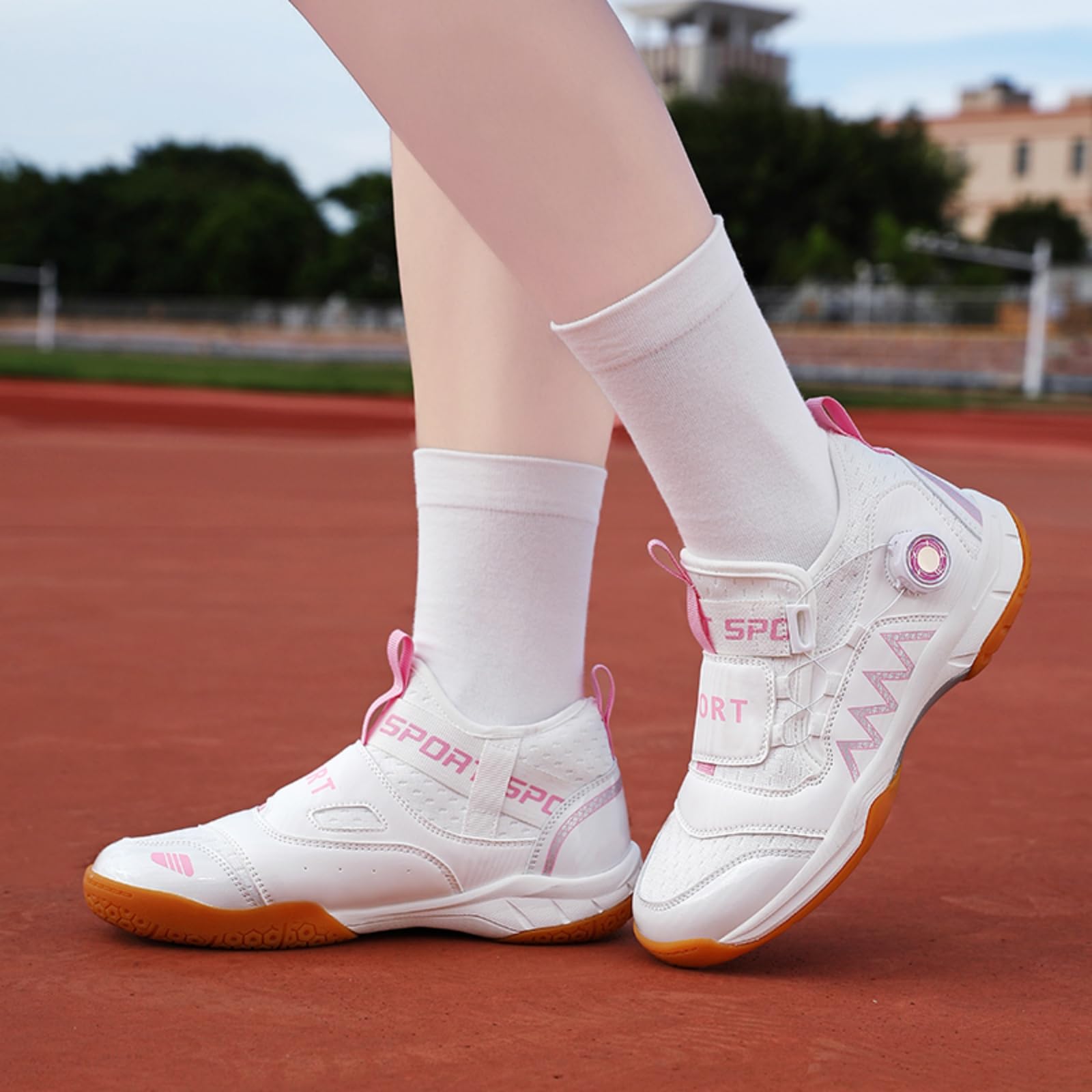 JiuQing Damskie buty do badmintona wsuwane buty sportowe na kort | Lekkie przewiewne, Antypoślizgowa gumowa podeszwa, dziewczynek, Obuwie sportów rakietowych, Do gry w pickleball squasha