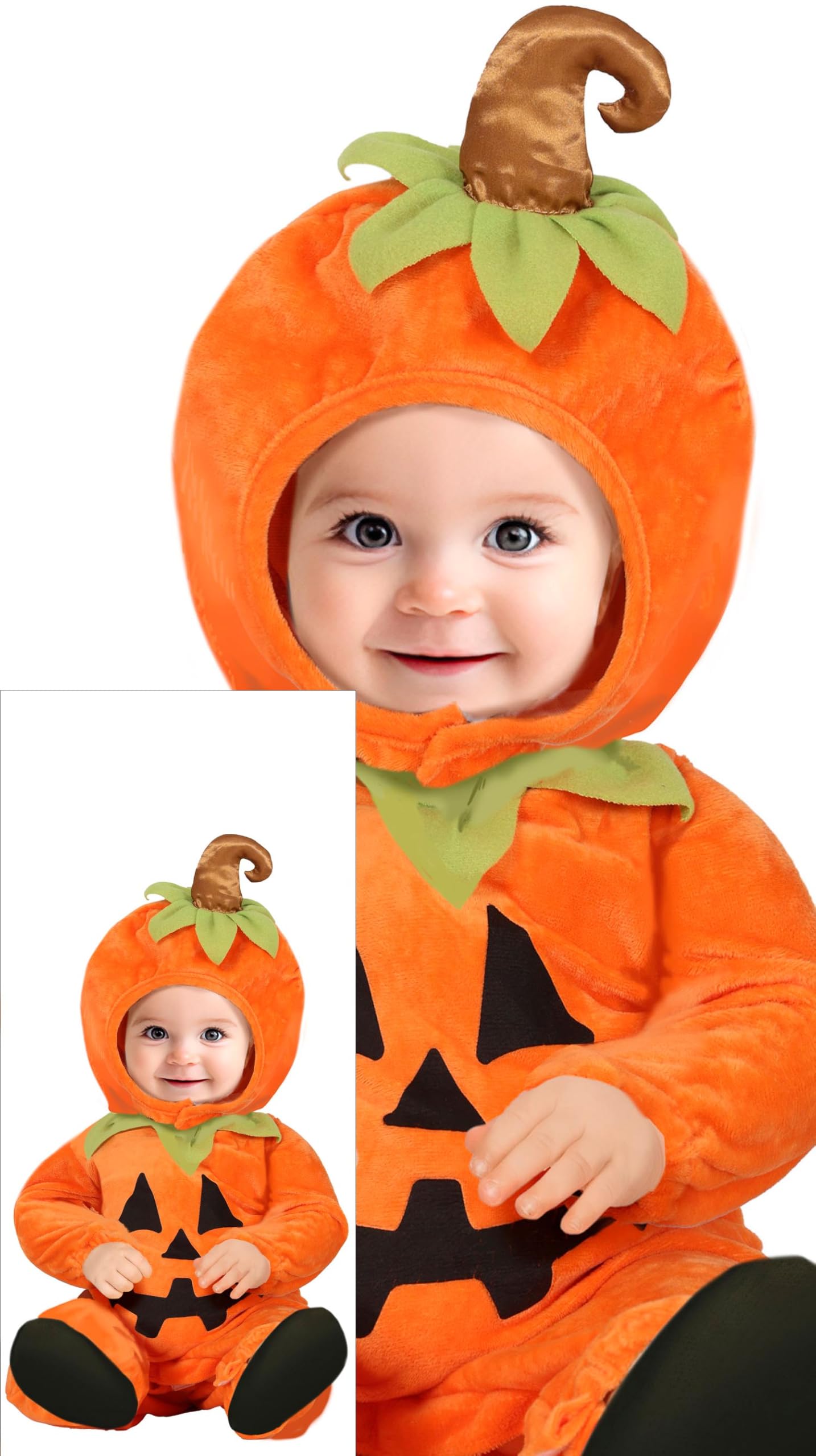 FIESTAS GUIRCA Charming Pumpkin Baby Fancy Dress Costume, Toddler Costume Including Comfy Orange Pumpkin Onesie with Hoodie