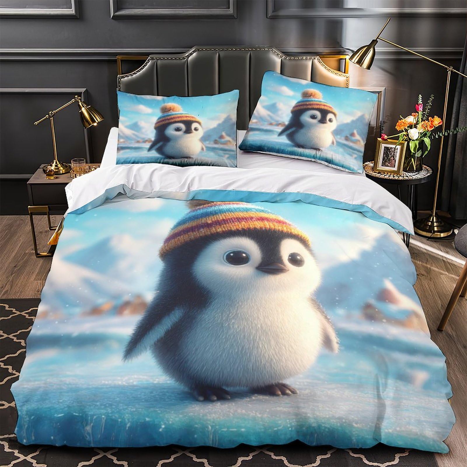 Parure de lit panda 200x200 cm avec housse de couette en microfibre et taies
