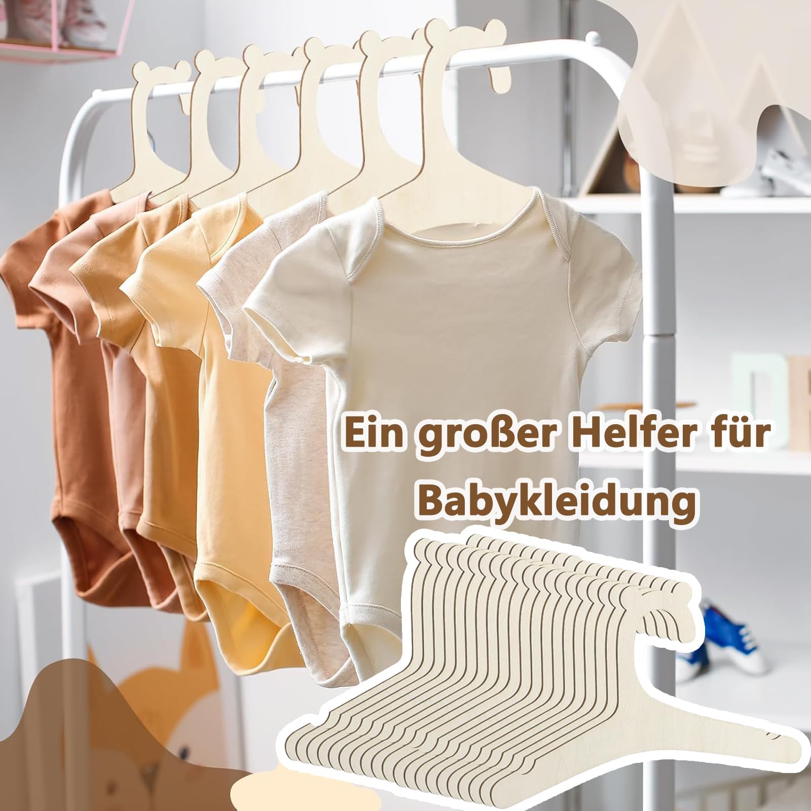 Behogan 25 Stück Baby Kleiderbügel Aus Holz - Rutschfeste Kinderkleiderbügel