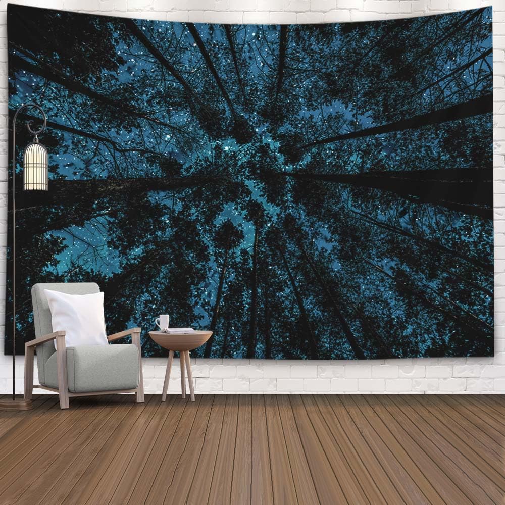 EMMTEEY Black Forest Tapestry Forest in Night Sky with Stars and Clouds Tapestries for Women 60X50 Inches Tapestries Wall Art Present for Families