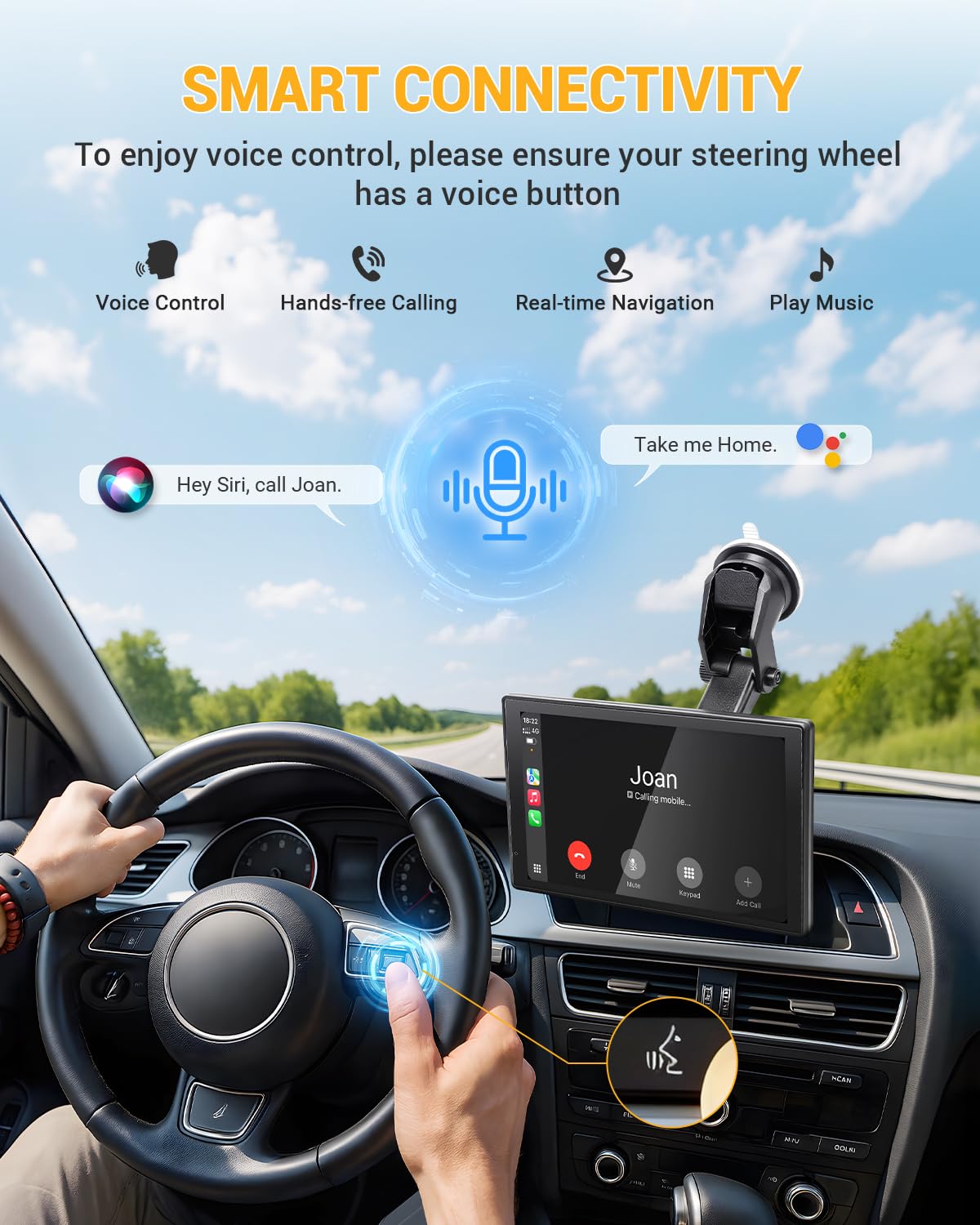 8 Pulgadas Pantalla Carplay Coche Tactil Pantalla para Coche con Camara Trasera Pantalla Android Auto Portatil Inalámbrico con Mirror Link Navegación GPS Control por Voz Entrada AUX FM