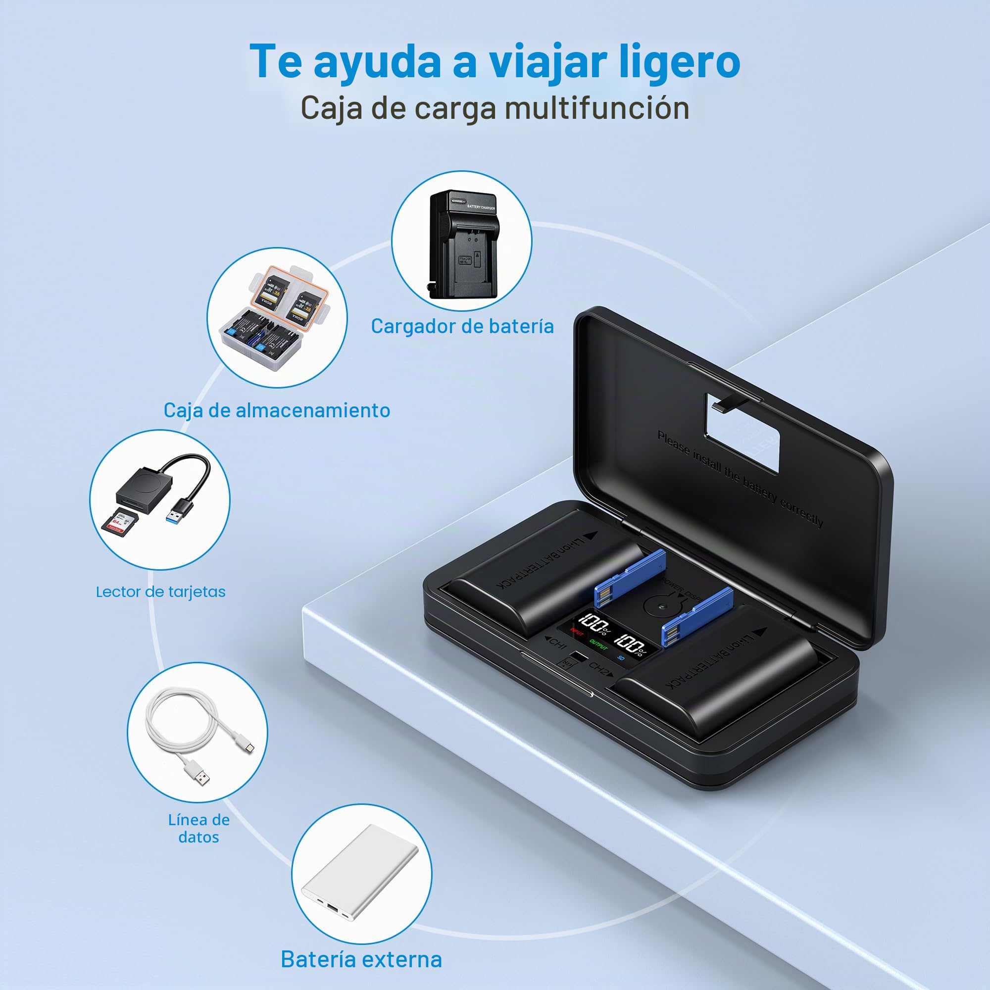 LP-E17 (1200 mA) Juego de cargador multifuncional para cámara (incluye dos baterías) compatible con Canon EOS 200D/200D2 M3/5/6 750D/760D/800D/850D/8000D/9000D/77D T6i/T6s/X8i/T8i/T7i