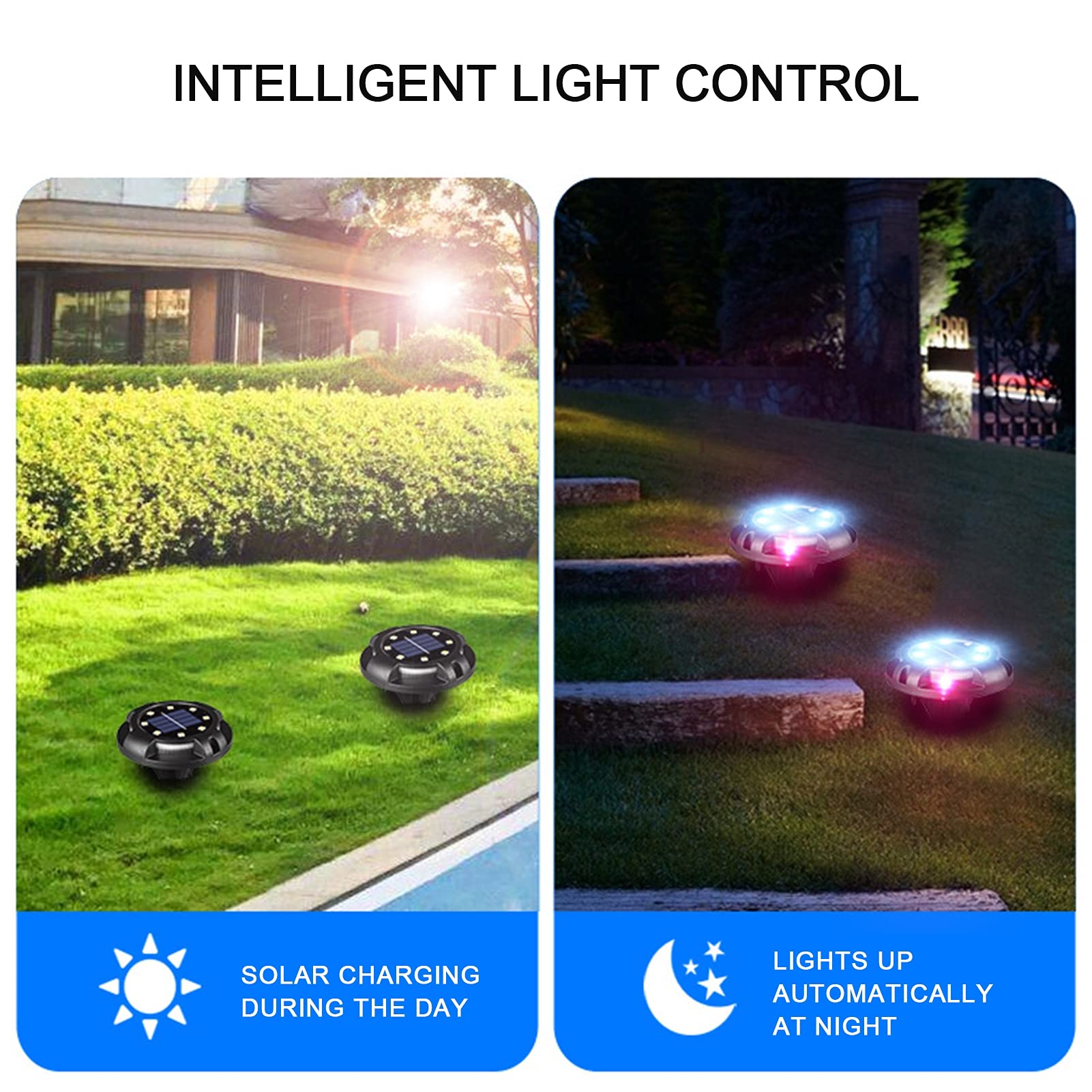 Solarne oświetlenie uziemiające, 8 LED, zewnętrzne oświetlenie solarne w ziemi, do krajobrazu, chodnika, trawnika, schodów, ścieżek, ogrodzenia schodów, wodoodporne, ciepłe światło, kolorowe światło