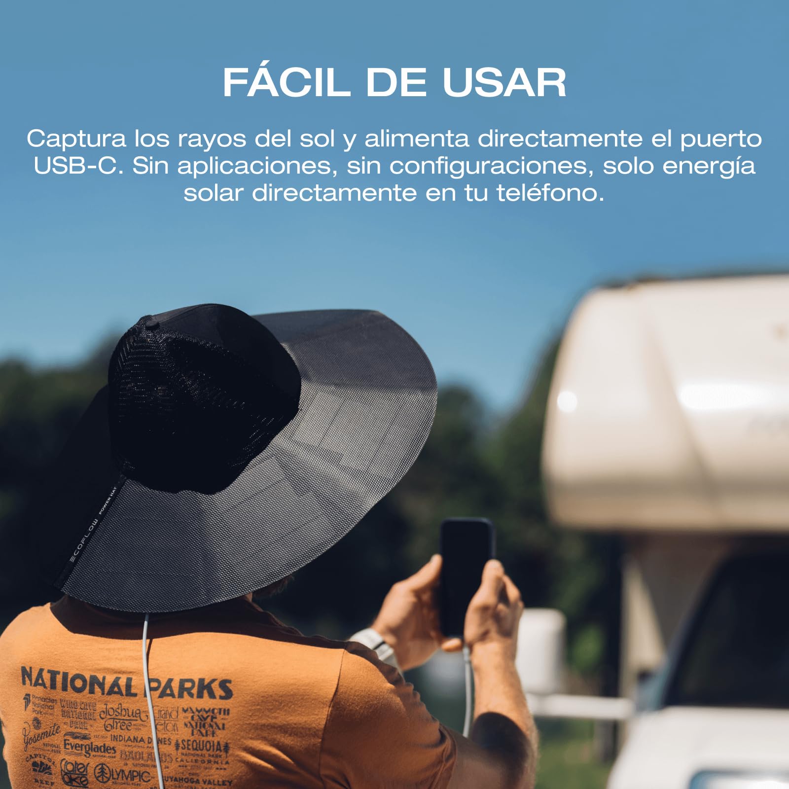 EF ECOFLOW Sombrero Solar, Sombrero Wearable con energía Solar de 360 Grados, Impermeable, Ultraligero, Plegable, con Dos Puertos USB-A y USB-C, Carga teléfonos Inteligentes (Tamaño: M-L)