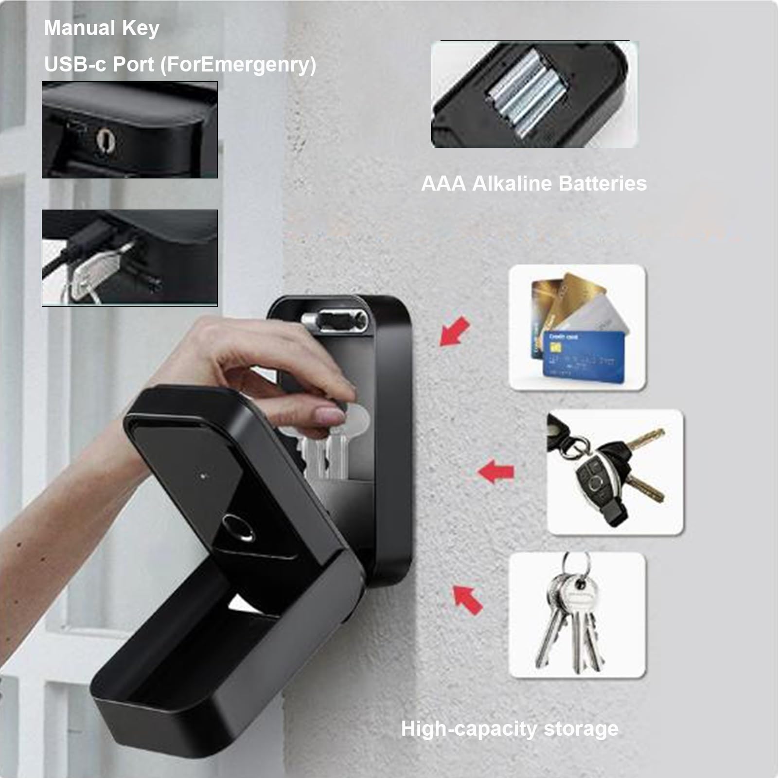 Smart Schlüsseltresor mit Fingerabdruck und Zahlencode, 5 Möglichkeiten zum Entsperren, Öffnung Durch Smartphone, Wasserdichter Schlüsselschrank für Zuhause/Airbnb/Garage (mit Aufhänger)