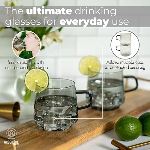 Miniatura 10 de Greenline Goods - Juego de tazas de café de vidrio transparente de 2 a 14 onzas apilables de vidrio transparente con asa, perfectas para decoración