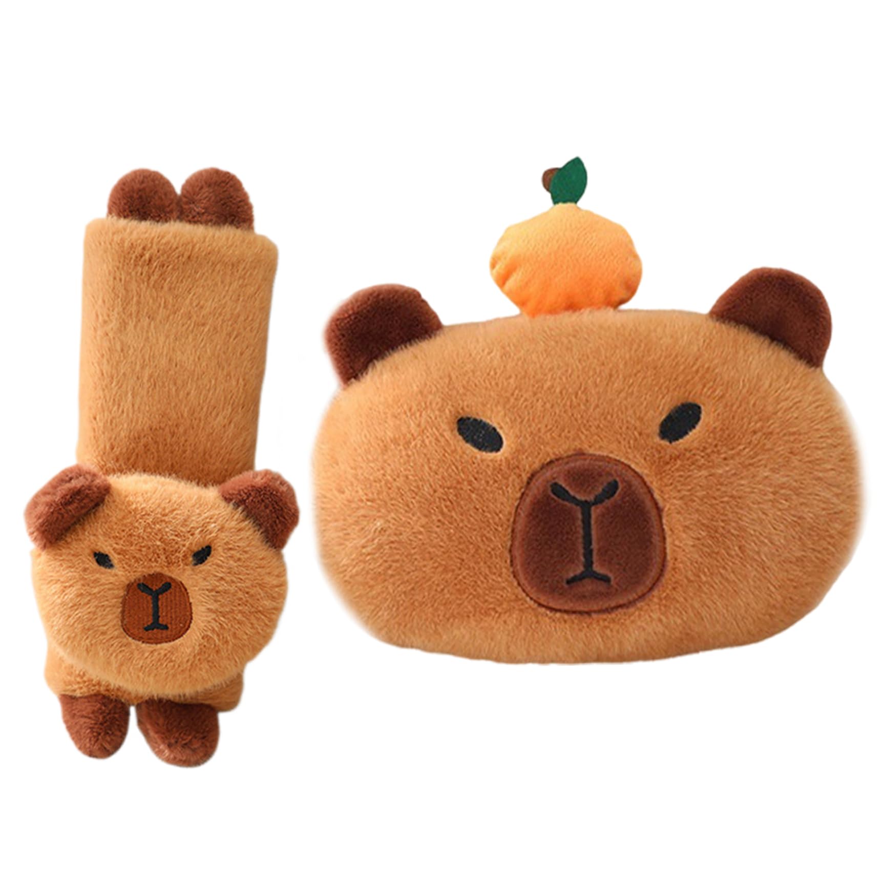 Joygoodta Capybara Car Accessories Kawaii Support Plush Car Headrest Pillow with Cute Seatbelt Covers for Kids & Adults Travel