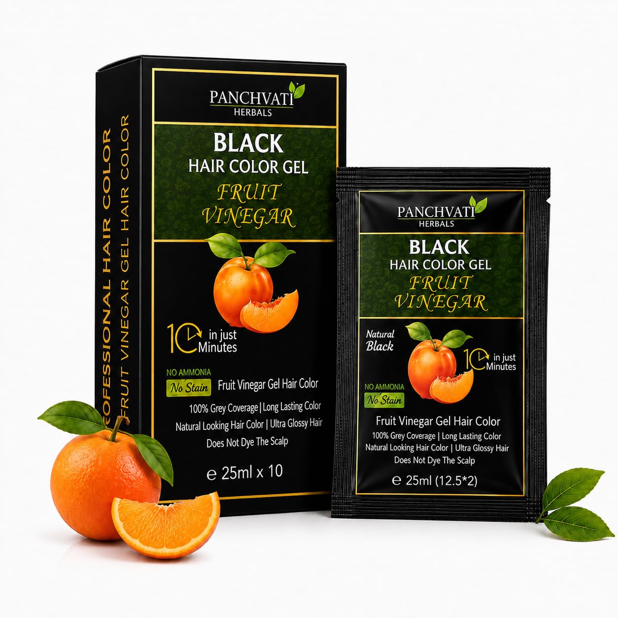 Panchvati Herbals Fruit Vinegar Hair Color Gel, Black, Ammonia Free, Permanent, 250ml (25ml x 10 Pouch), for Men & Women-picture-55
