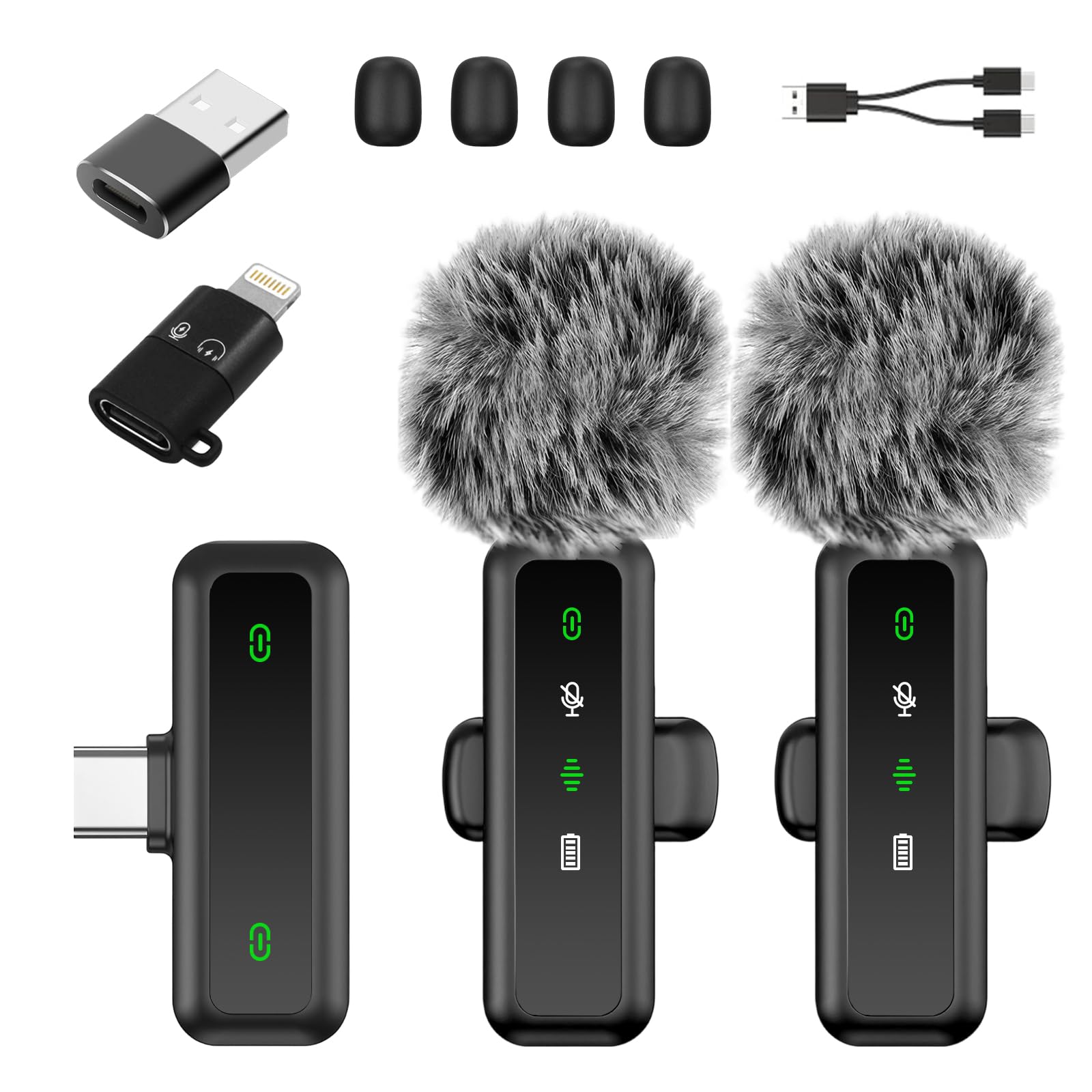 Wireless Lavalier Microphone for iPhone Android, iPad, Noise Reduction Lapel Mic for Recording Clip on Mic