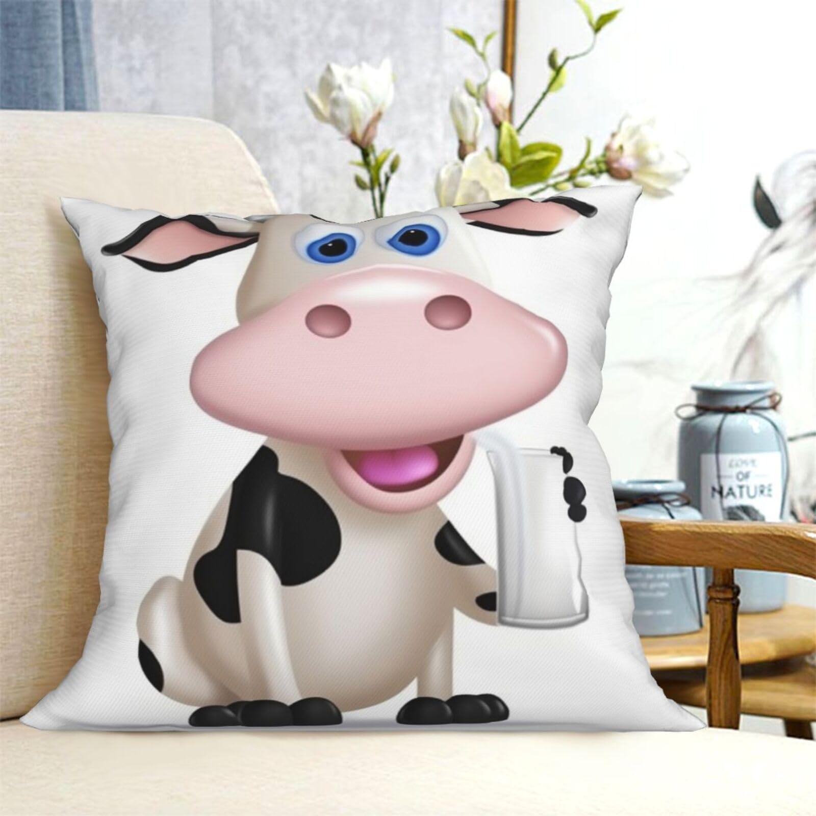 Fodpand Black Decorative Throw Pillow Covers 12"X12" Cartoon Milk Cow Cushion Cases Square Modern Farmhouse Pillow Cases Soft Cozy Cushion Covers For Couch Sofa Bedroom Home Decor Pillowcase