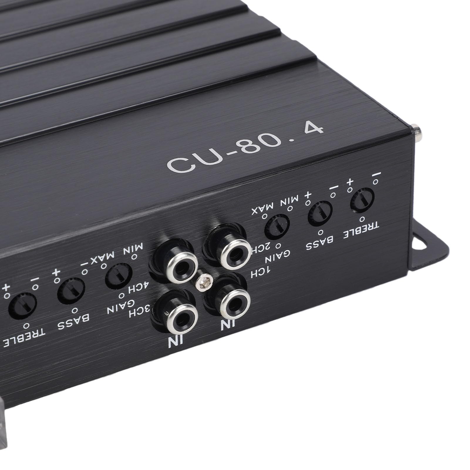 PUSOKEI Wzmacniacz Samochodowy 4 Kanałowy, 12V Aluminiowy Wysokiej Mocy | 4x80W RMS Stereo Amplifier with Bass Boost, for Car Truck Boat UTV Motorcycle Audio System