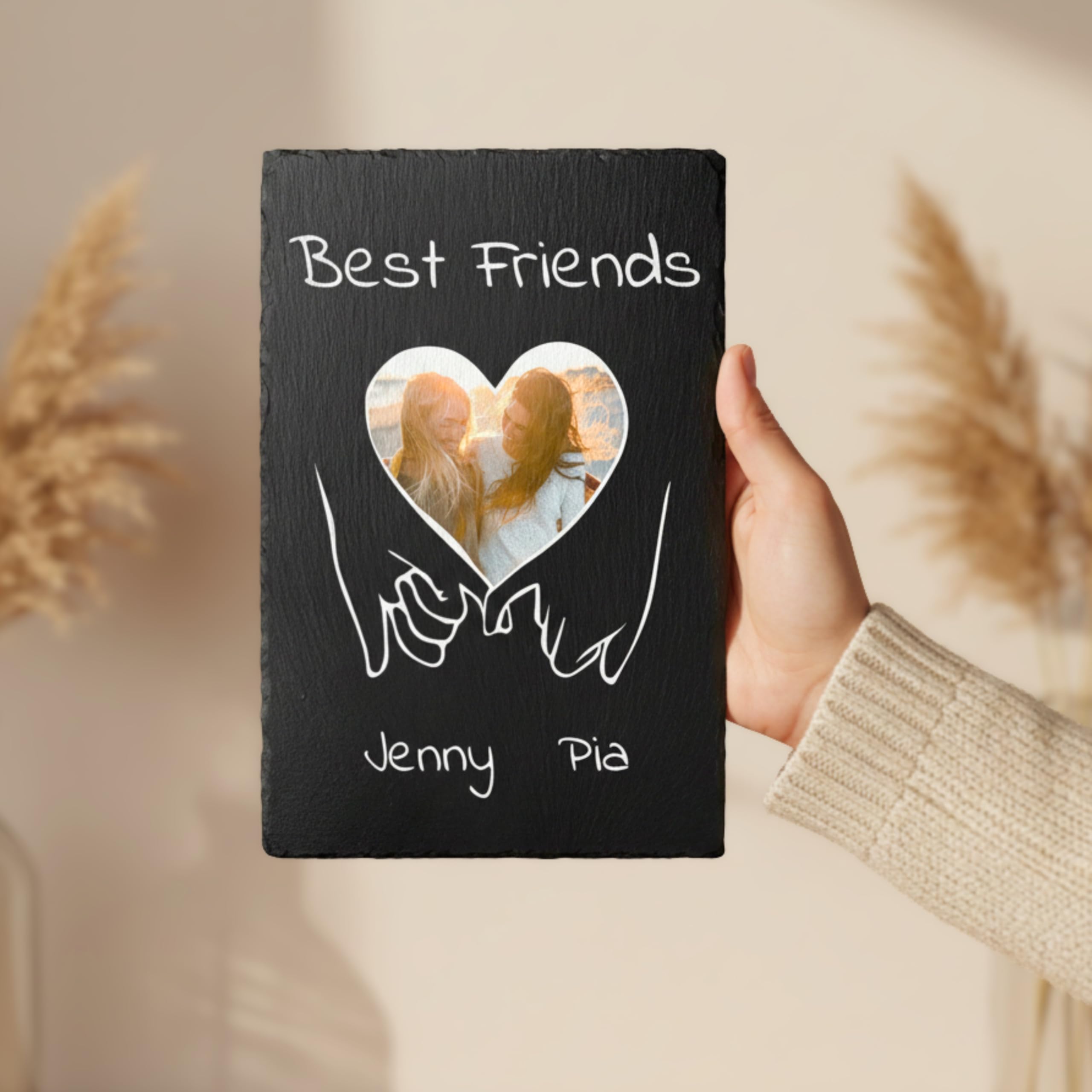 CHRISCK design Personalisierter Schieferstein mit Foto - Geschenke für Freundinnen - Geschenkidee Schwester - Fotogeschenk für beste Freundin - Schieferplatte Wanddeko mit Bild bff besties