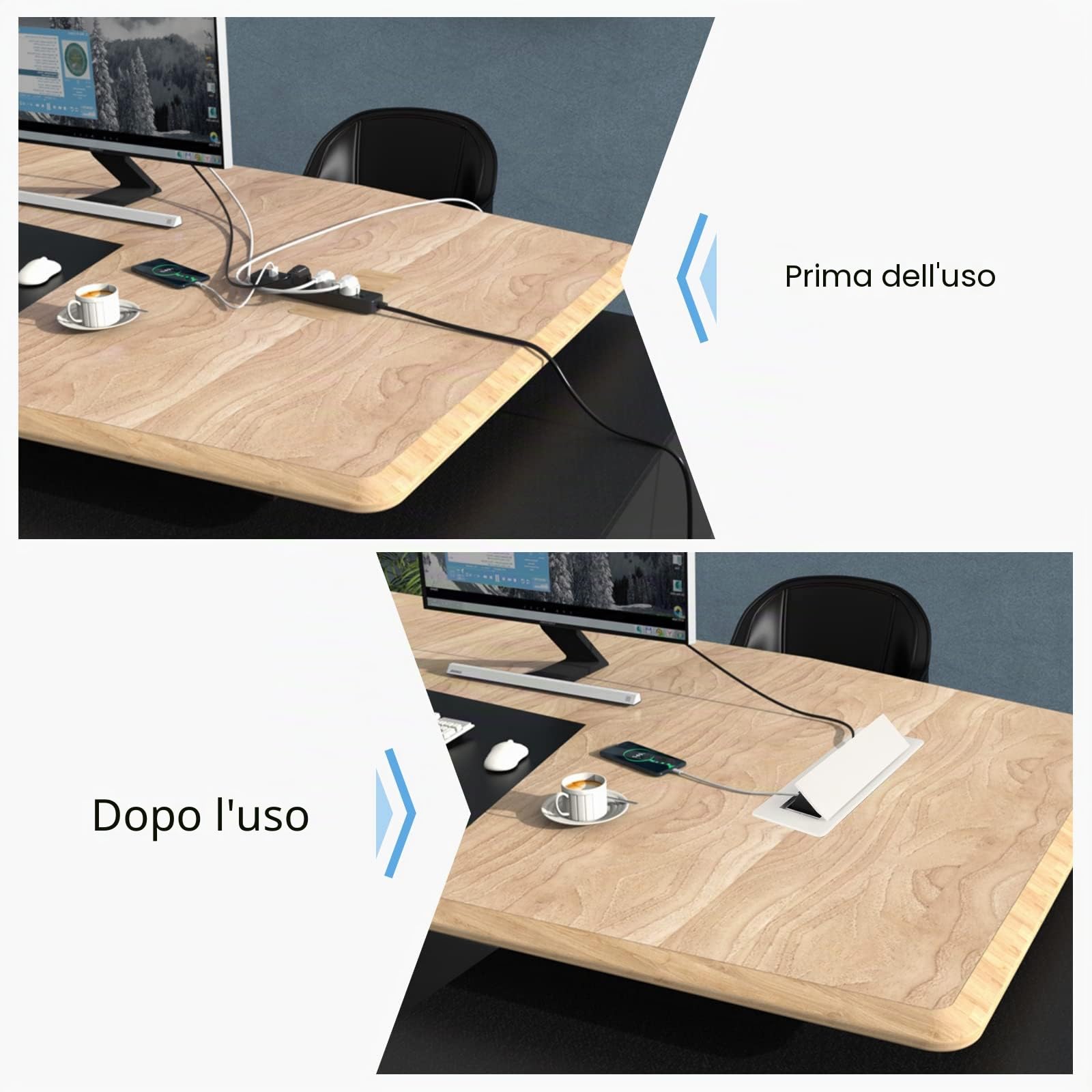 CPROSP Multipresa a Scomparsa da Incasso con USB Presa Multipla da Incasso | Torretta Multipresa da Scrivania Bianco; per Cucina