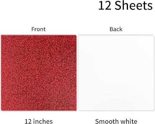 Miniatura 2 de YINUOYOUJIA Cartulina roja con purpurina de 12 x 12 pulgadas, 300 GSM, 12 hojas de papel con purpurina, perfecta para proyectos de bricolaje,