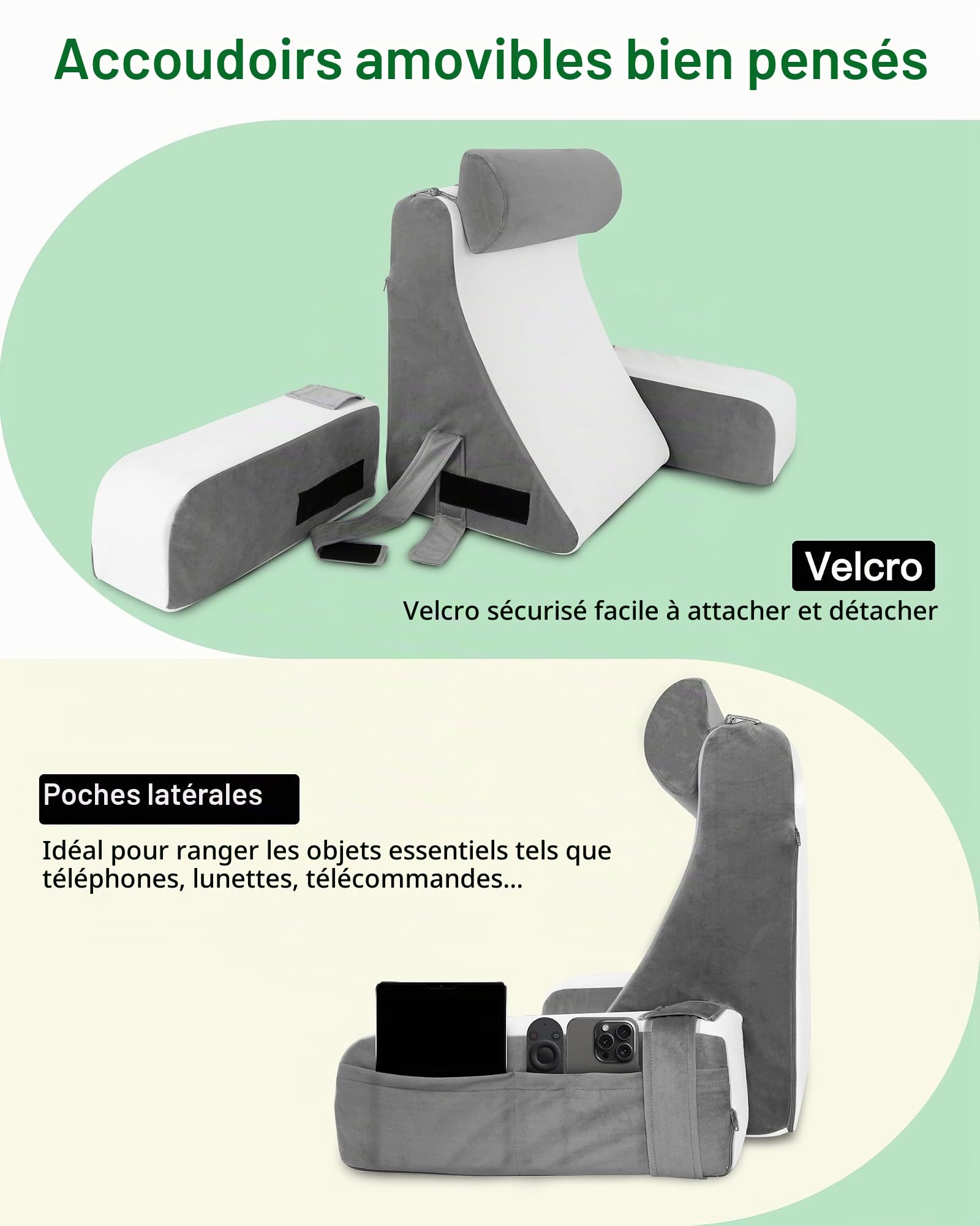 Coussin de Lecture pour Lit Coussin Support Dorsale | Avec Oreiller Cervical et Accoudoirs Amovibles, Oreiller de Lecture pour se Détendre, Regarder la Télévision ou Lire