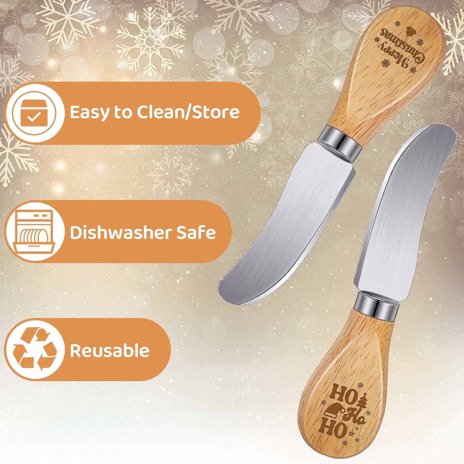 Teenyyou 10 Pcs Christmas Cheese Spreader Knives 5.1 Inch Stainless Steel Butter Spreader Knives with Wooden Handle for Christmas Decoration Charcuterie Board Cheese Condiments