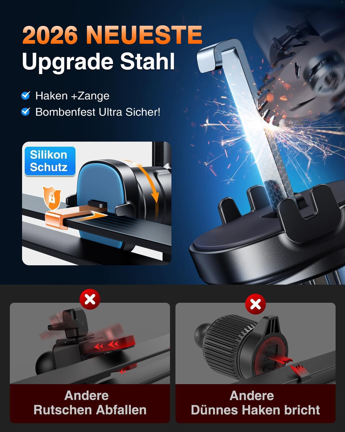 VANMASS 2026 Upgrade【Militär-Klasse】Handyhalterung Auto Lüftungshaken Bombenfest Handyhalter 360°Drehbar Autohalterung 100% Silikonschutz Kfz Smartphone Halterung Auto für iPhone 17 Pro 16 Samsung usw