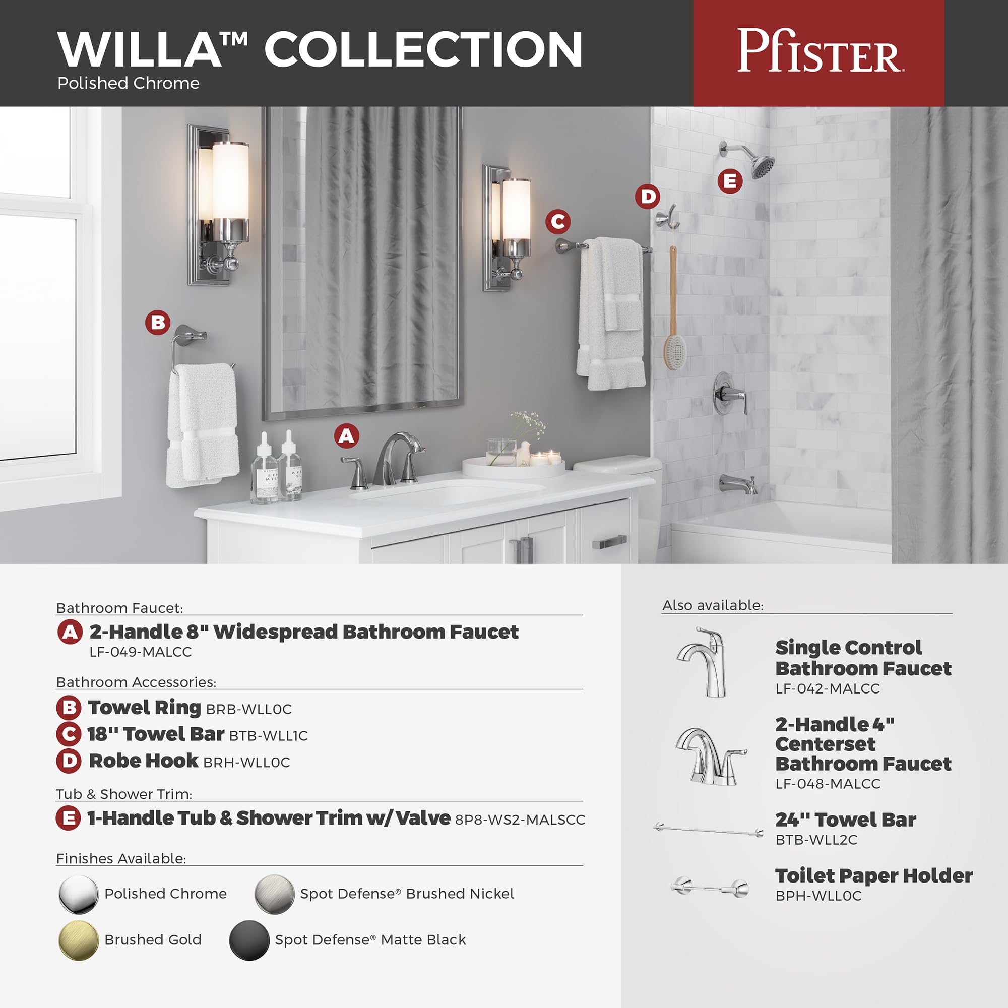 Pfister Willa LF042MALCC bateria umywalkowa, pojedyncza kontrola, 1-uchwyt, pojedynczy otwór, polerowane chromowane wykończenie, LF042MALCC