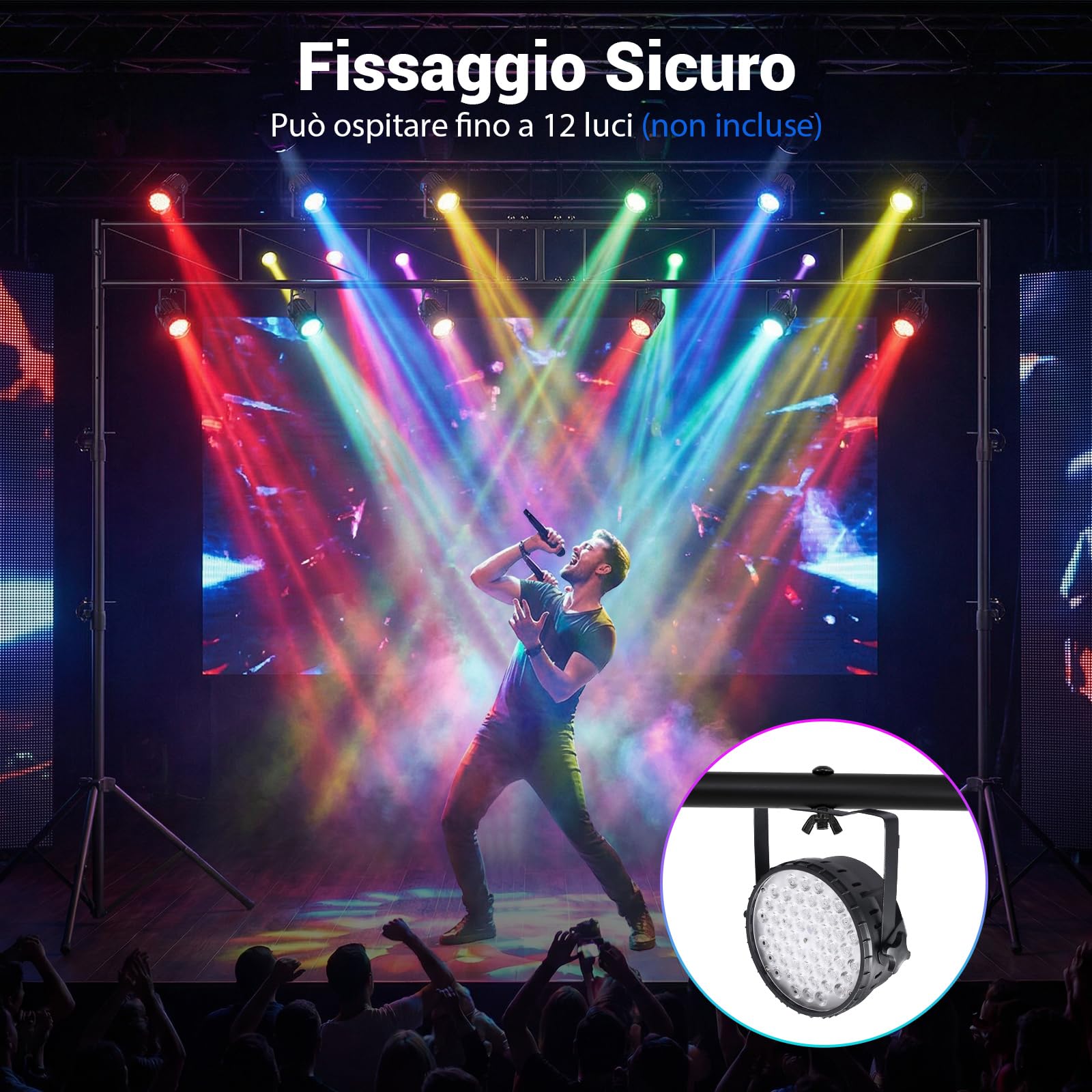 COSTWAY Supporto Luce a Traliccio, Traliccio Luci Regolabile in Altezza 140-264,9 cm con Piedini Antiscivolo, Treppiede Stabile in Ferro, Portata 50 kg, Pieghevole per Palco, Eventi, Feste e Concerti