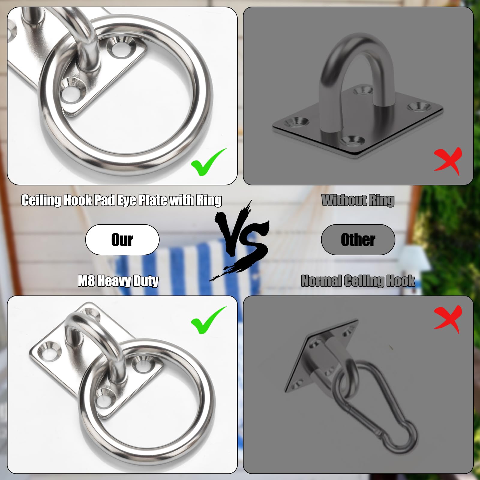 Heavy Duty Stainless Steel Ceiling Hooks - 400lb Capacity -4