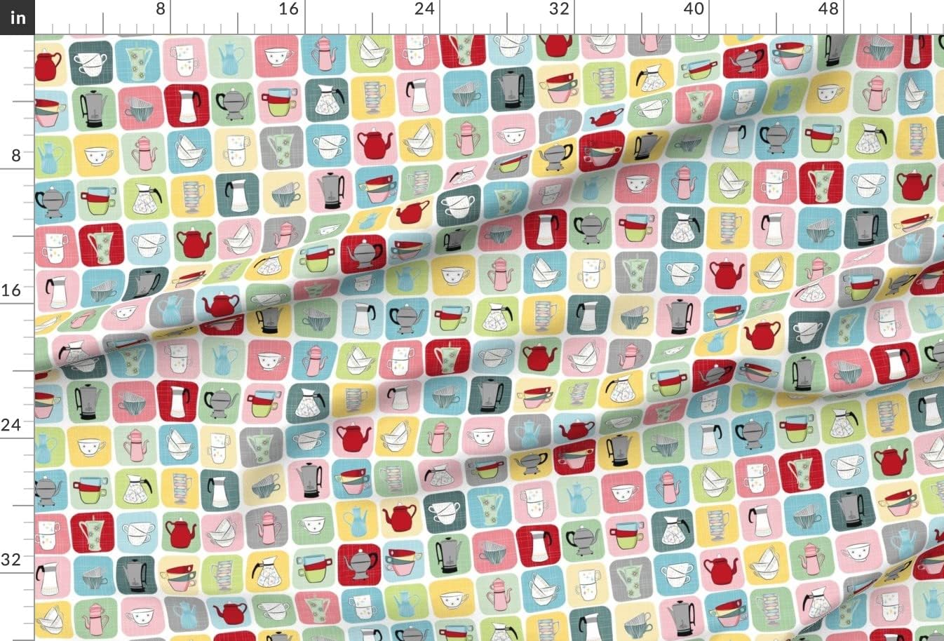 Spoonflower Fabric - Retro Coffee Pots Mugs Atomic Pastel Mid Century Modern Vintage Tea Printed on Minky Fabric by The Yard - Sewing Baby Blankets Quilt Backing Plush