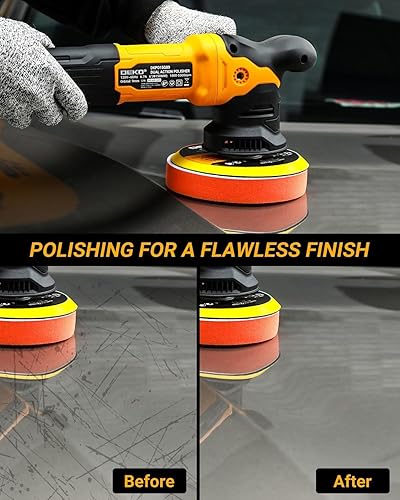 Miniatura 2 de DEKOPRO Pulidora de búfer para automóvil, pulidora orbital de doble acción de 6 pulgadas, 6 velocidades variables 1800-5500OPM, kit de pulidora